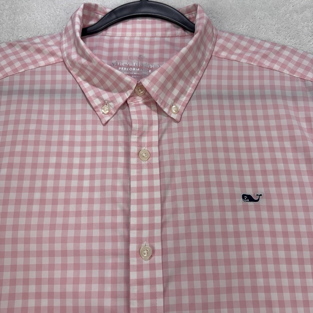 Vineyard Vines On-The-Go Shirt Men XL Pink Gingham Performance Brrr Nylon L/S